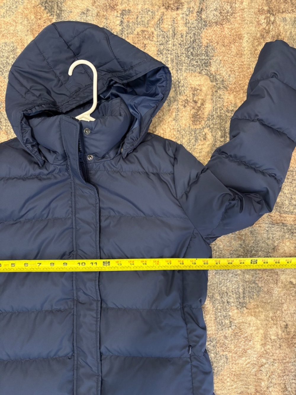 Lands' End Women's Long Quilted Down Puffer Parka Coat Navy Blue M Pockets Hood - Picture 8 of 10